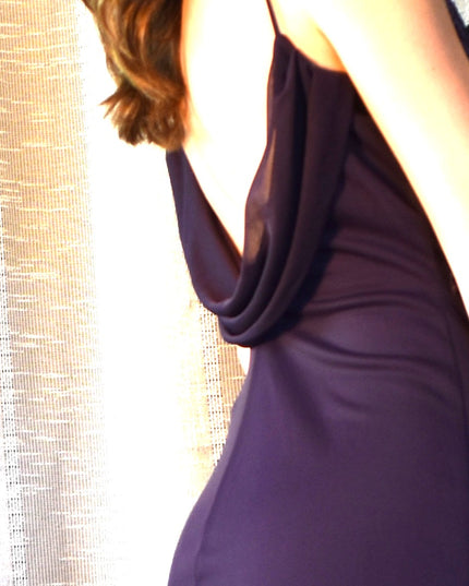 Vintage Y2k Teeze Me Purple Floral Beaded Midi Dress with Asymmetric Hemline and Cowl Back ress