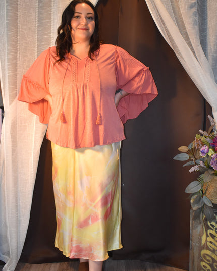 NWT Vintage America Boho Mallory Top in Desert Sand with Bell Sleeve Flounce Ruffles