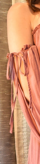 Forever 21 Dusty Rose Off-the-Shoulder Peasant Long Sleeve Boho Maxi Dress with Adjustable Ties on Sleeves