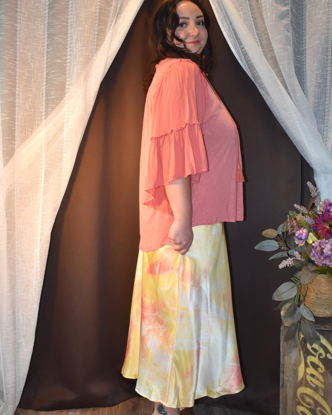 NWT Vintage America Boho Mallory Top in Desert Sand with Bell Sleeve Flounce Ruffles