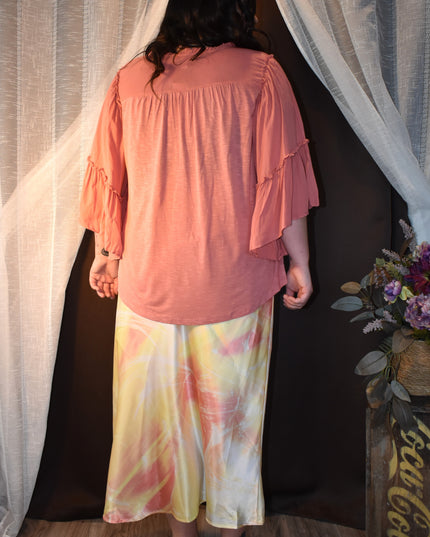 NWT Vintage America Boho Mallory Top in Desert Sand with Bell Sleeve Flounce Ruffles