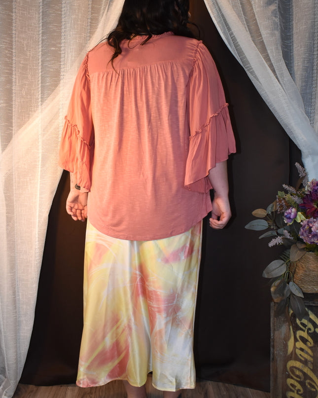 NWT Vintage America Boho Mallory Top in Desert Sand with Bell Sleeve Flounce Ruffles