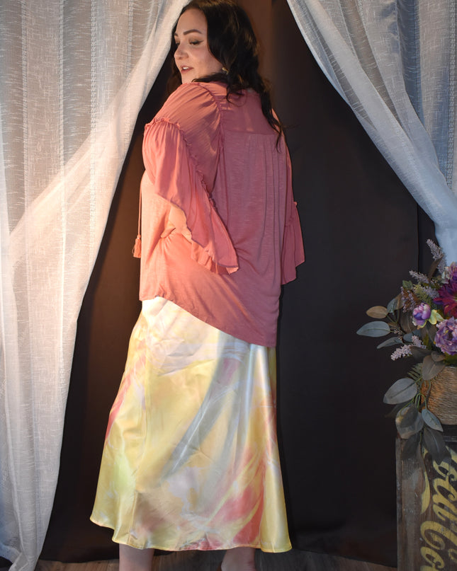 NWT Vintage America Boho Mallory Top in Desert Sand with Bell Sleeve Flounce Ruffles