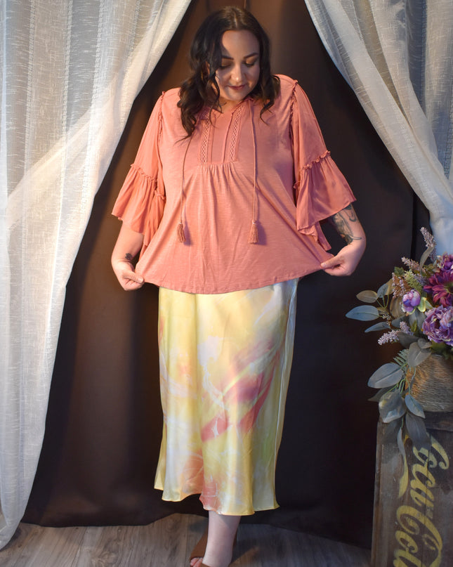 NWT Vintage America Boho Mallory Top in Desert Sand with Bell Sleeve Flounce Ruffles