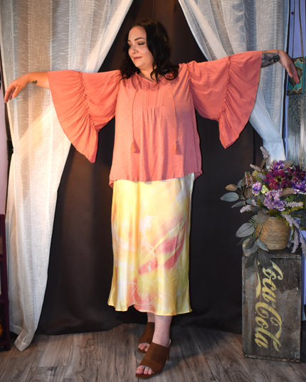 NWT Vintage America Boho Mallory Top in Desert Sand with Bell Sleeve Flounce Ruffles