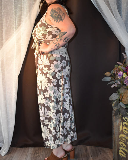 Jessica Simpson Brown Floral Stretchy Boho Wrap Maxi Dress