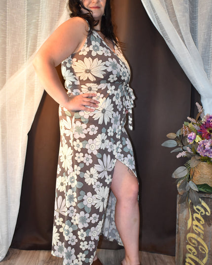 Jessica Simpson Brown Floral Stretchy Boho Wrap Maxi Dress