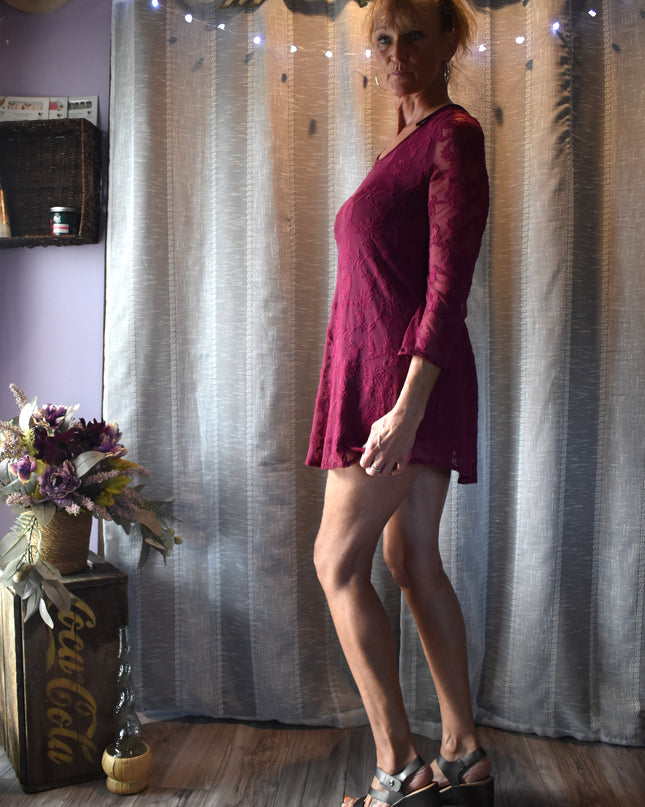 Forever 21 Burgundy/Wine Open Back Lace Boho Mini Dress