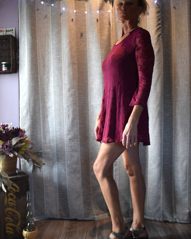 Forever 21 Burgundy/Wine Open Back Lace Boho Mini Dress
