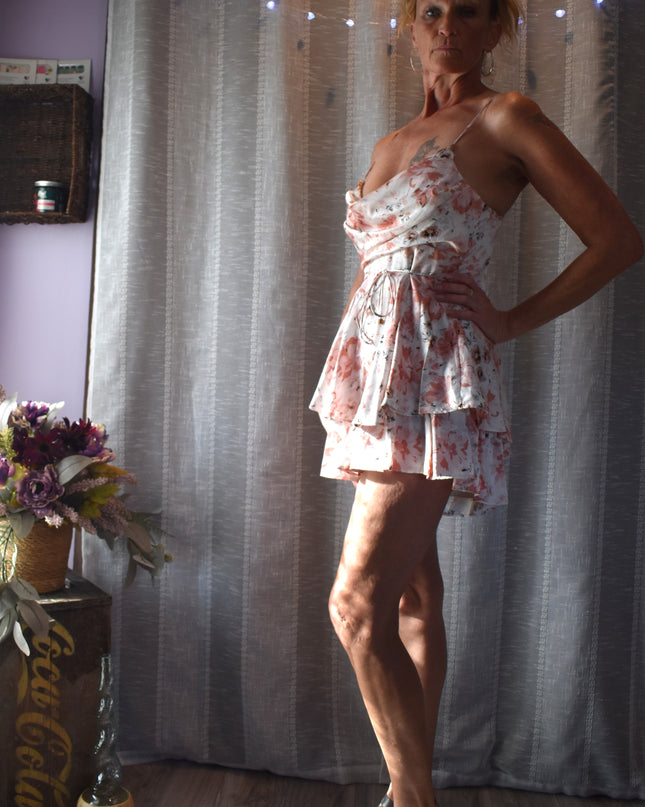 New Saige & Paige Floral Ruffled One-Piece Romper with Waist Tie