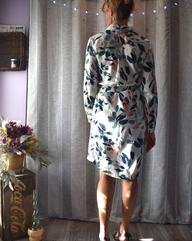A New Day Abstract Design Button Front Belted Dress
