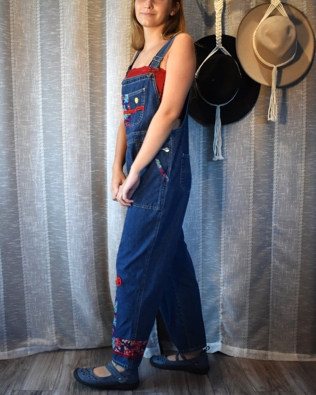 Vintage 90s L.L. Bean Floral Corduroy Patchwork Overalls Girl's LG (Fits Women's XXS/XS/S)