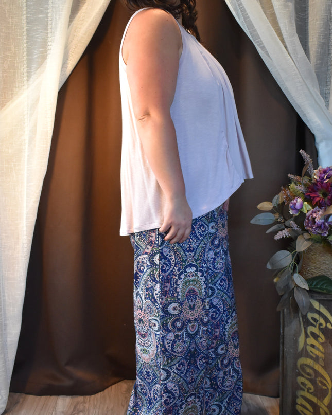 Paisley Wide Leg Palazzo Pants No Brand Tag with Elastic Waist & Front Tie