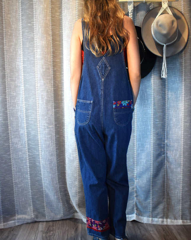 Vintage 90s L.L. Bean Floral Corduroy Patchwork Overalls Girl's LG (Fits Women's XXS/XS/S)