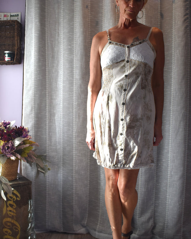 Unique Vintage Y2K Forla Paris Design Made in France Faux Button Front Boho Sundress