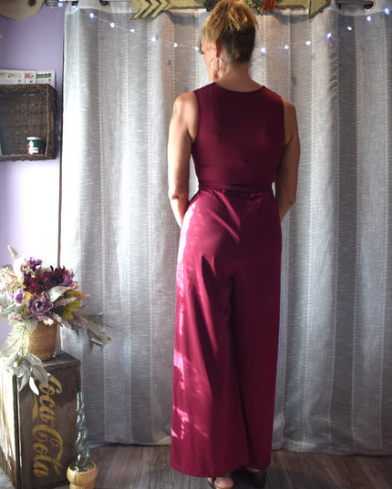 New Halara Burgundy/Wine Sleeveless Open Waist Jumpsuit with Pockets