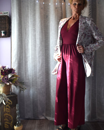 New Halara Burgundy/Wine Sleeveless Open Waist Jumpsuit with Pockets