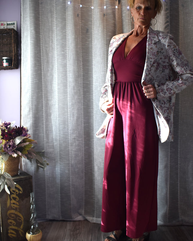 New Halara Burgundy/Wine Sleeveless Open Waist Jumpsuit with Pockets