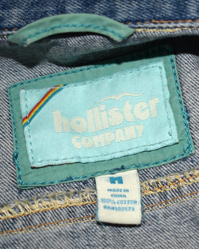 Vintage Y2k Hollister Distressed Cali Embroidered Cropped Denim Jacket with Sequins and Beads