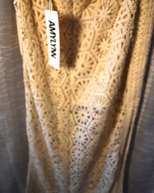 New Amylynn Tuscany Crochet Lace Boho Cut Out Back Sheer Bust Halter Midaxi Dress