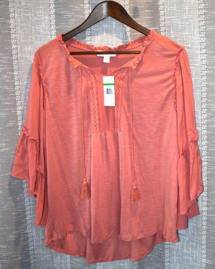 NWT Vintage America Boho Mallory Top in Desert Sand with Bell Sleeve Flounce Ruffles