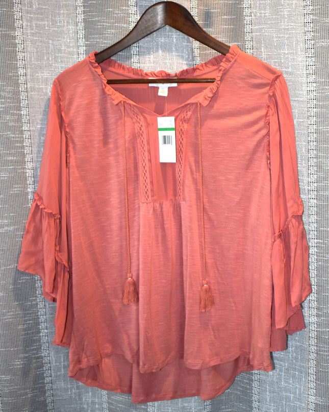 NWT Vintage America Boho Mallory Top in Desert Sand with Bell Sleeve Flounce Ruffles