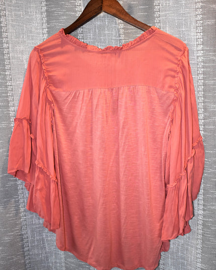NWT Vintage America Boho Mallory Top in Desert Sand with Bell Sleeve Flounce Ruffles