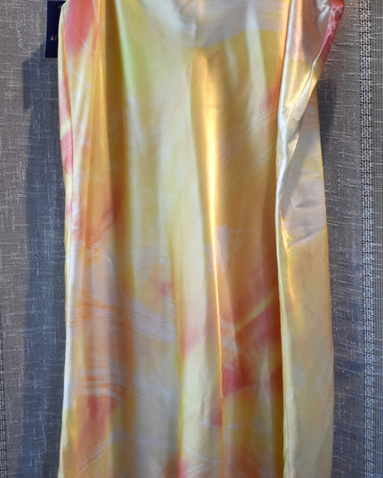 New Apt. 9 Silk Shiny Silky Tie Dye Design Coral & Yellow Flare Midi Skirt