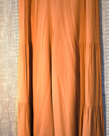 New Simplee Bronze Colored Tiered Wide Leg Palazzo Pants with Smocked Waist