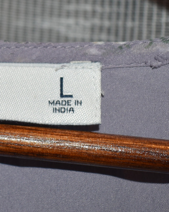 Hollister Chiffon Textured Purple Rose Design Fabric Dress with Shirred Waist and Shirred Cuff Sleeves