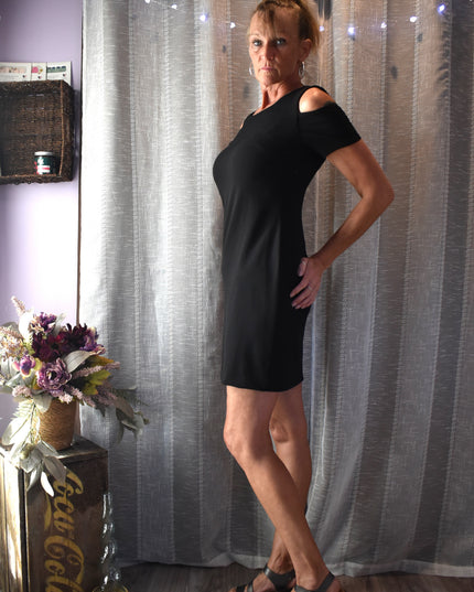 New Tommy Hilfiger Little Black Sheath Cold Shoulder Cocktail Dress