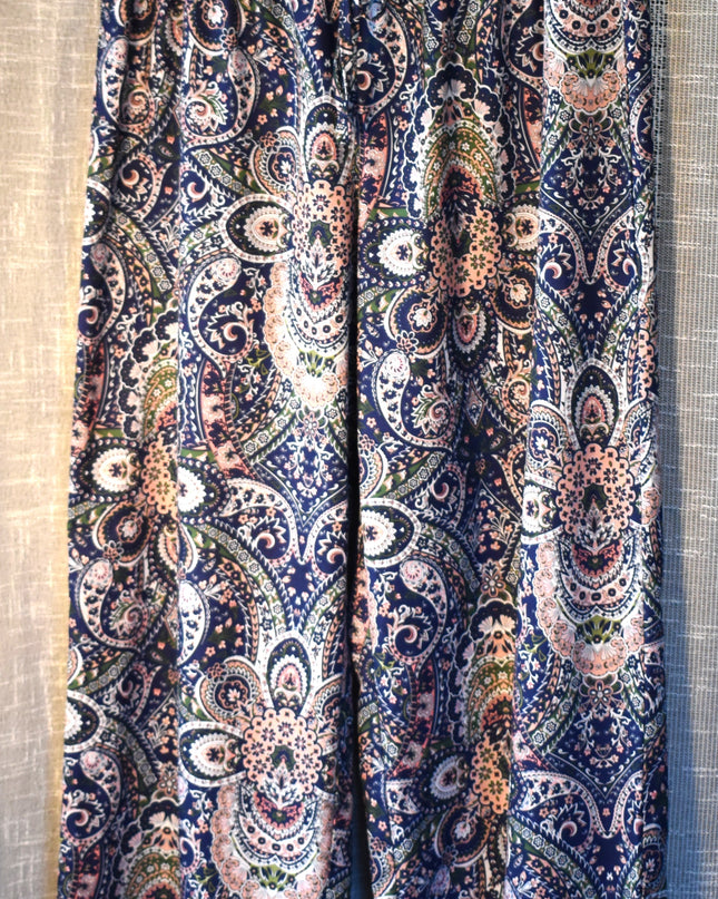 Paisley Wide Leg Palazzo Pants No Brand Tag with Elastic Waist & Front Tie