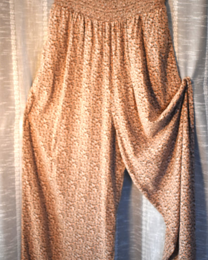 DOKOTOO Brown & Orange Flowered Strapless Jumpsuit with Elastic Shirred Bustline