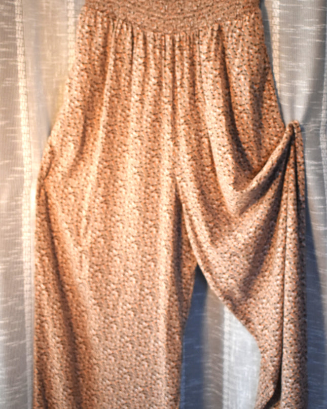 DOKOTOO Brown & Orange Flowered Strapless Jumpsuit with Elastic Shirred Bustline