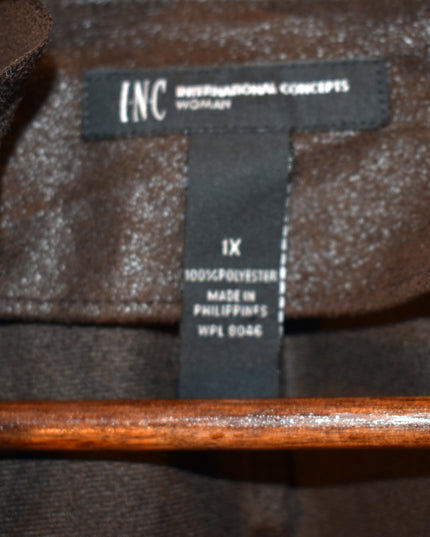 INC International Concepts Woman Wet Look Cropped Brown Bolero Style Jacket with Ruffles