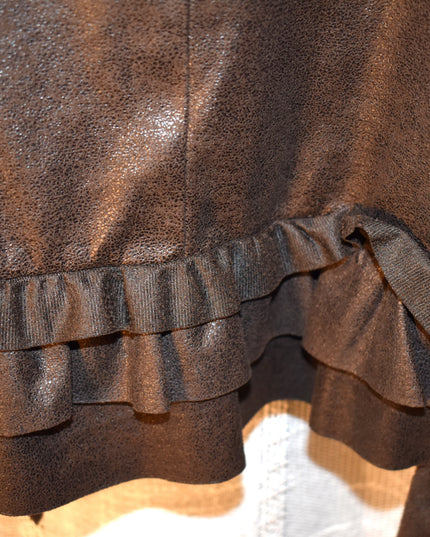 INC International Concepts Woman Wet Look Cropped Brown Bolero Style Jacket with Ruffles