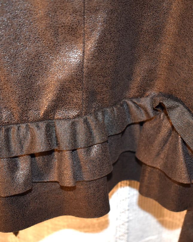 INC International Concepts Woman Wet Look Cropped Brown Bolero Style Jacket with Ruffles