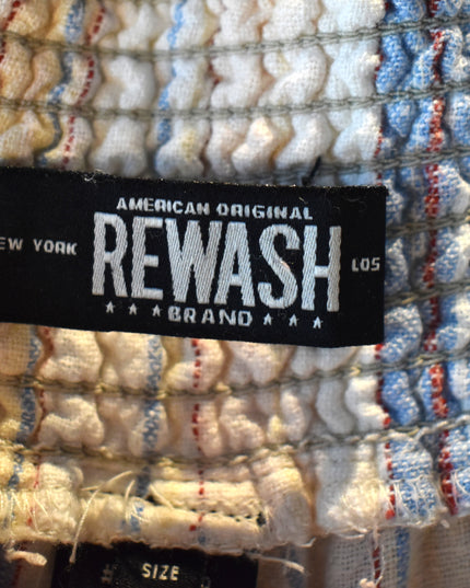 Rewash Brand Linen Striped Pants with Shirred Waist & Tie Front