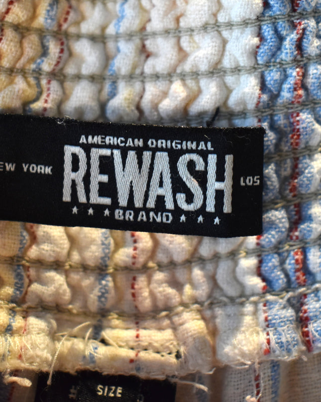Rewash Brand Linen Striped Pants with Shirred Waist & Tie Front