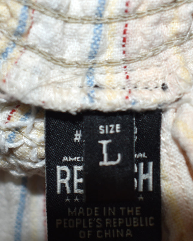 Rewash Brand Linen Striped Pants with Shirred Waist & Tie Front