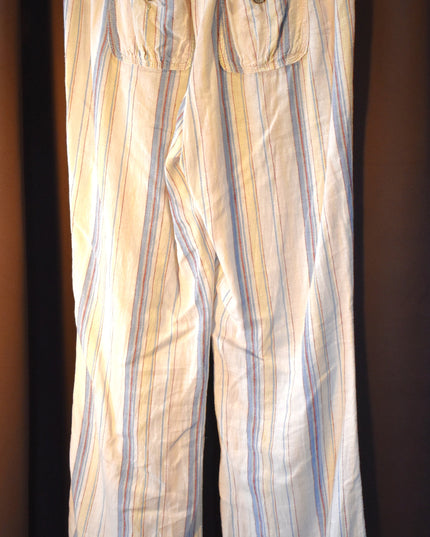 Rewash Brand Linen Striped Pants with Shirred Waist & Tie Front