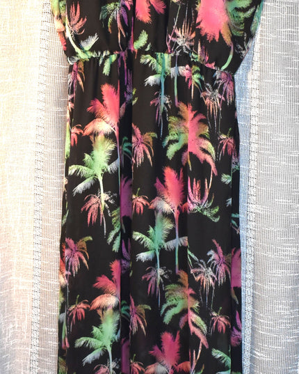 Hot Tempered Lace Racerback Style Vibrant Palm Tree Maxi Dress with Side Slits