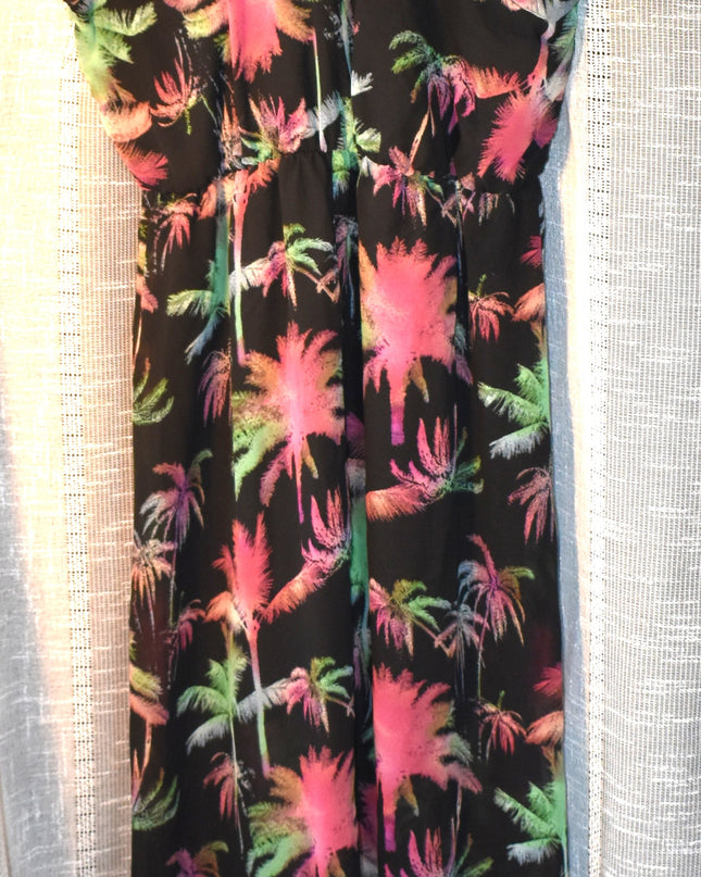 Hot Tempered Lace Racerback Style Vibrant Palm Tree Maxi Dress with Side Slits
