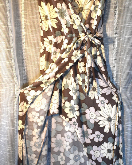 Jessica Simpson Brown Floral Stretchy Boho Wrap Maxi Dress