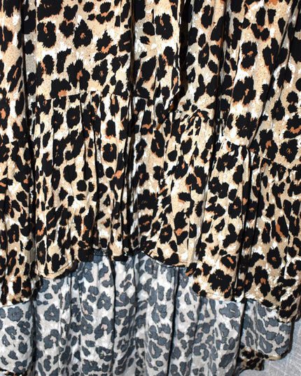 New Q & A Short -Sleeved Leopard Print Midi Dress with High-Low Ruffled Hemline
