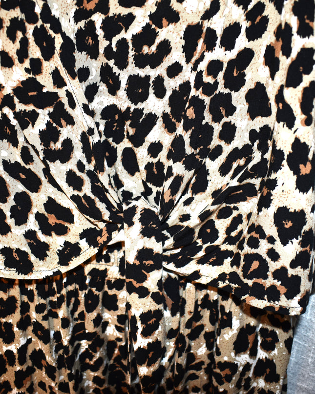 New Q & A Short -Sleeved Leopard Print Midi Dress with High-Low Ruffled Hemline