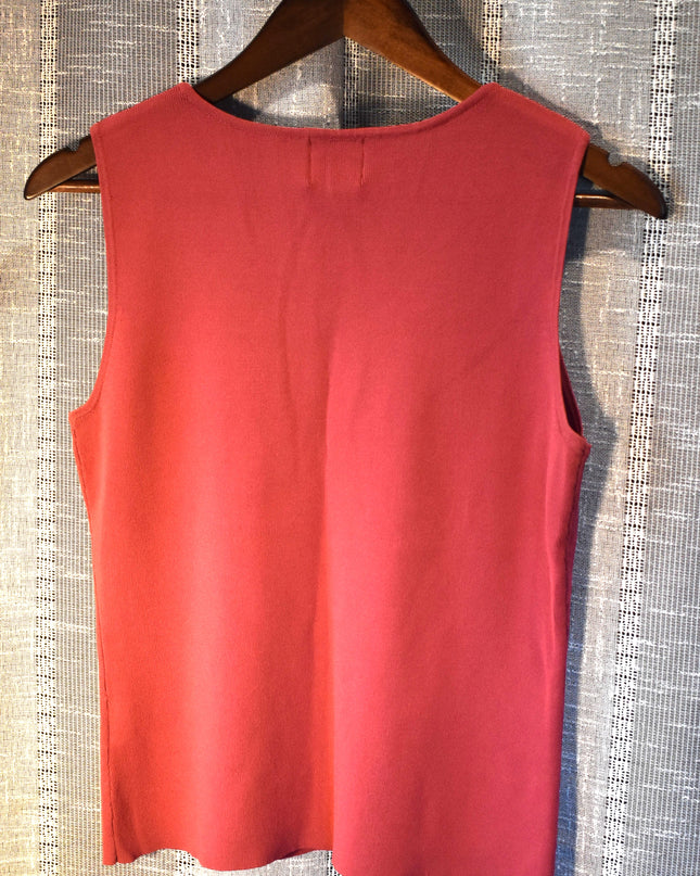 Vintage Y2k Hearts of Palm Coral Ribbed Tank Top with Beaded Bohemian Embellished Neckline