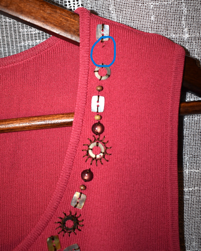 Vintage Y2k Hearts of Palm Coral Ribbed Tank Top with Beaded Bohemian Embellished Neckline