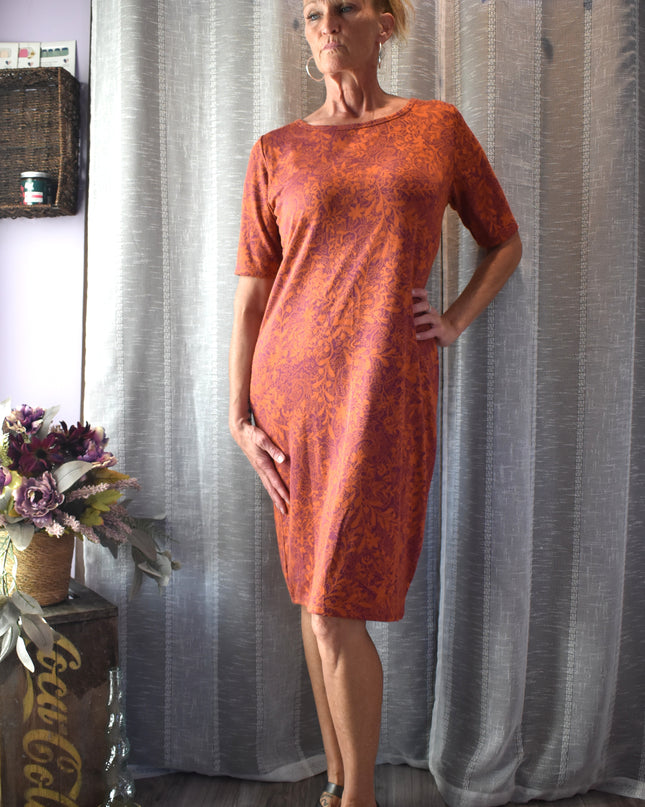 New LuLaRoe Stretchy Orange & Purple Short Sleeve T-Shirt Dress