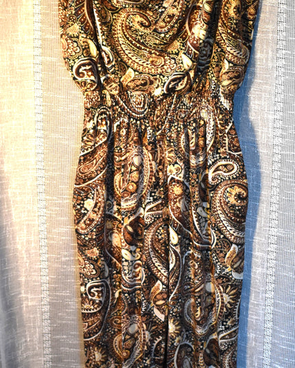Enfocus Studio One-Piece Brown Paisley Sleeveless Jumpsuit with Elastic Waist & Cowl Neck